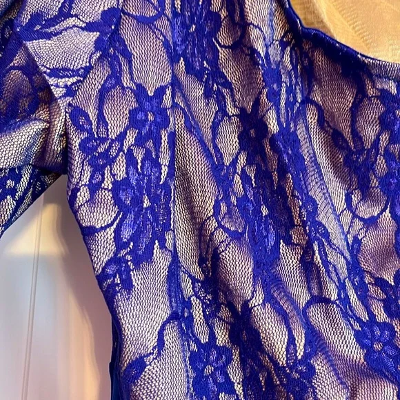 HOST PICK❣️New Blue Mesh Overlay One Shoulder Evening Dress Gown Sz XXL 14/16 - Picture 5 of 8